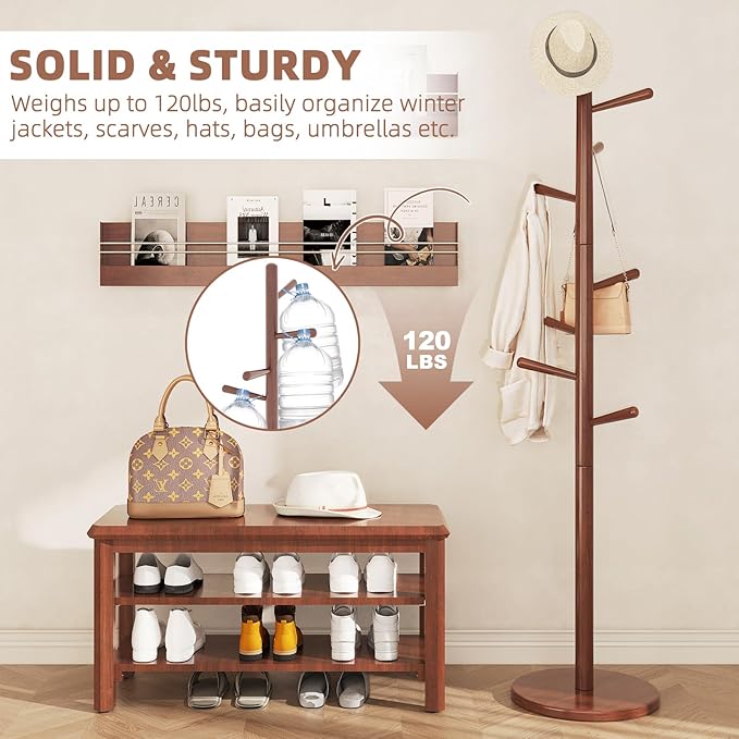 Uniclinens Coat Rack Freestanding Solid Wood Coat Tree Standing - Image 5