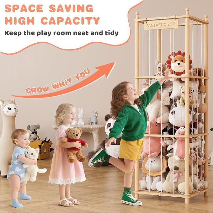 TOPMELON Stuffed Animal Zoo Storage, 16.8″ x 16.8″ x 53.6″ Large Capacity Plush - Image 4