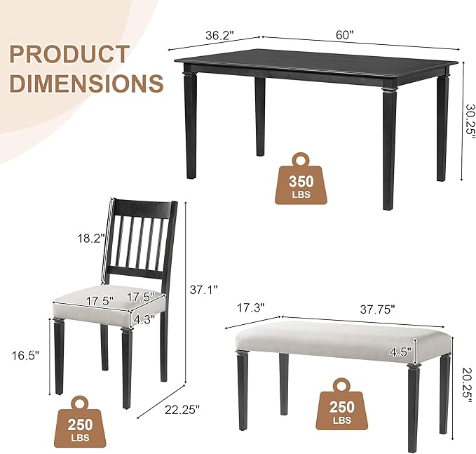 Merax 6-Piece Retro Dining Table Set, 6 Seats Wooden Rectangular Table - Image 3