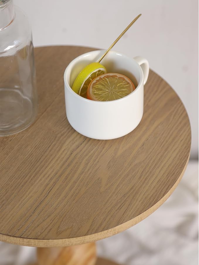 Round Wooden Side Table with Stacked Ball Pedestal Base, Accent Nightstand - Image 6