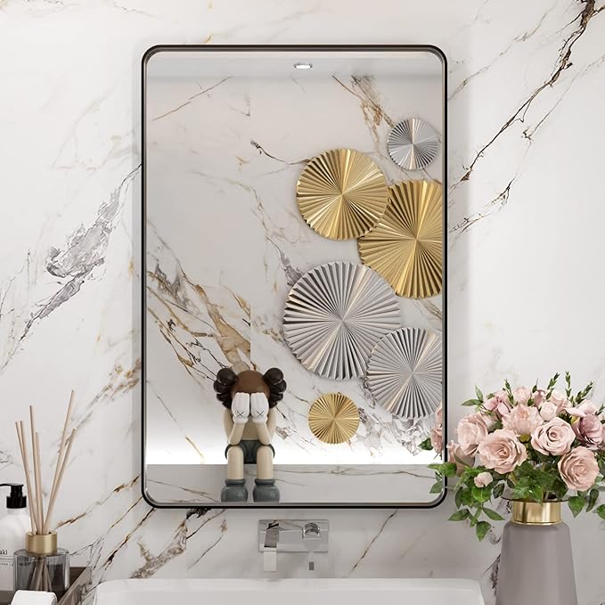 WEER Black Bathroom Mirror 20X30 Inch, Rectangular Matte Black Metal Framed - Image 2