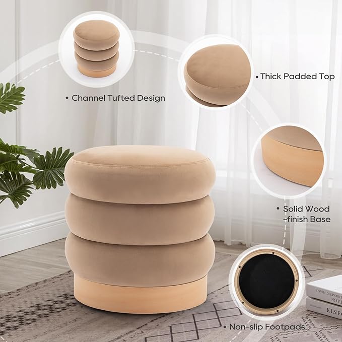 COLAMY Velvet Ottoman Footstool, Tufted Modern Foot Rest Stool - Image 6