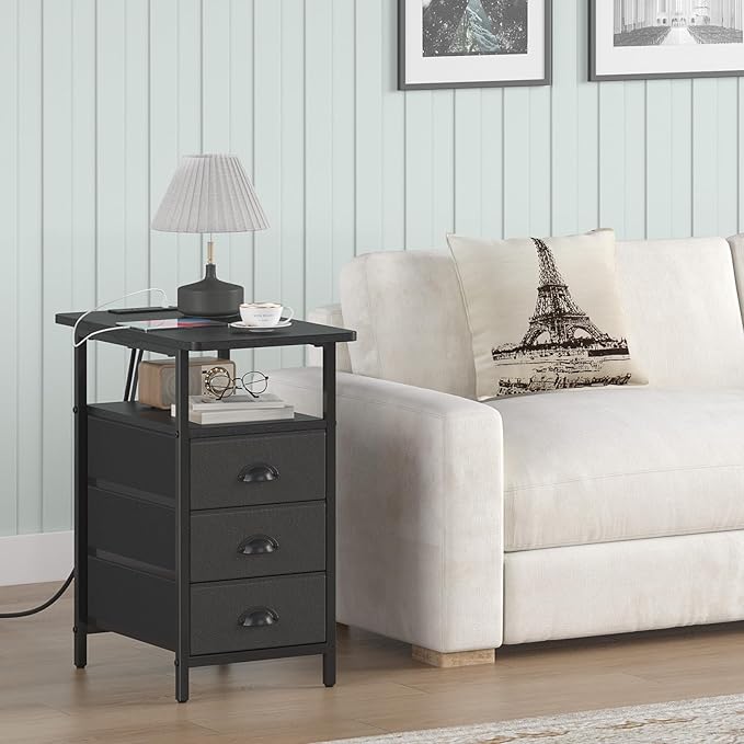 End Table with Charging Station, Side Tables Livingroom with USB Ports and - Image 2