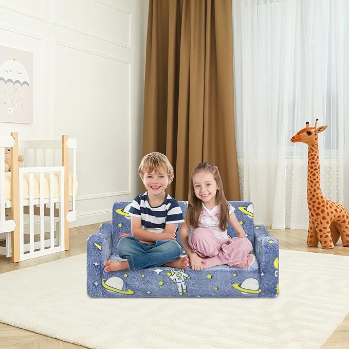 Kids Couch Extra Large, Glow in The Dark 2-in-1 Folding Kids Sofa Bed - Image 2