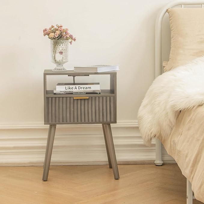 Night Stand with Charging Station, Modern Bedside Table with Drawer and Solid - Image 8
