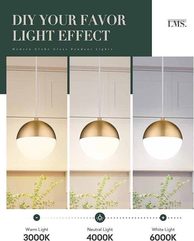 LMS 6-inch Brushed Gold Pendant Light Fixtures, Mid Century Pendant Light - Image 8