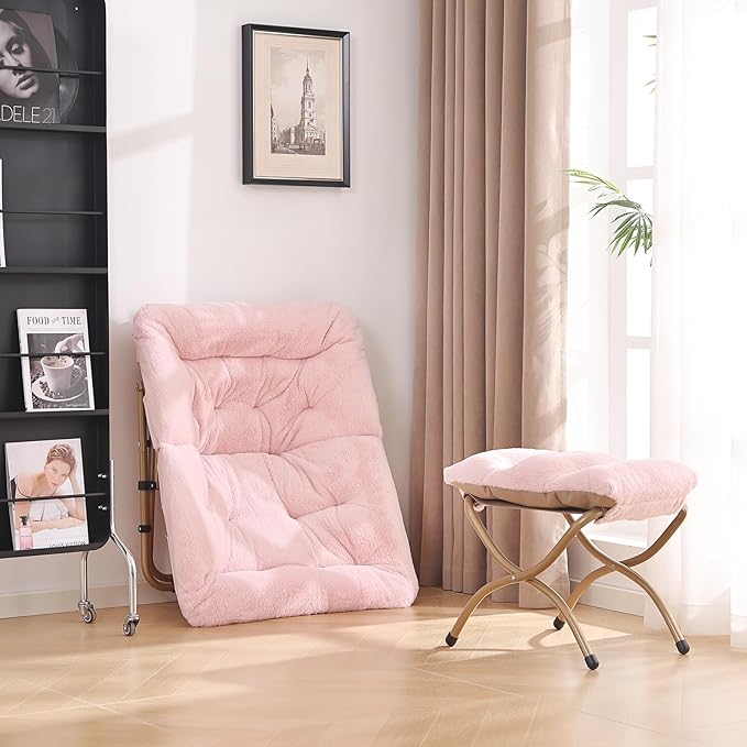 Comfy Saucer Chair with Ottoman, Oversized Folding Faux Fur Chair Soft Furry - Image 6