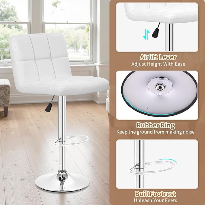 BestOffice Bar Stools Set of 2, Adjustable PU Leather Swivel Barstools - Image 6