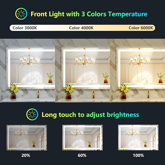 40x24 Inch RGB LED Bathroom Mirror Front Light and RGB Backlit Lighted Vanity - Image 4