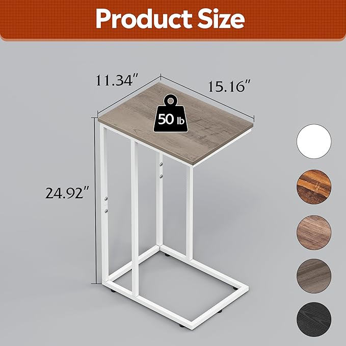 WLIVE Side Table, C Shaped End Table - Image 3