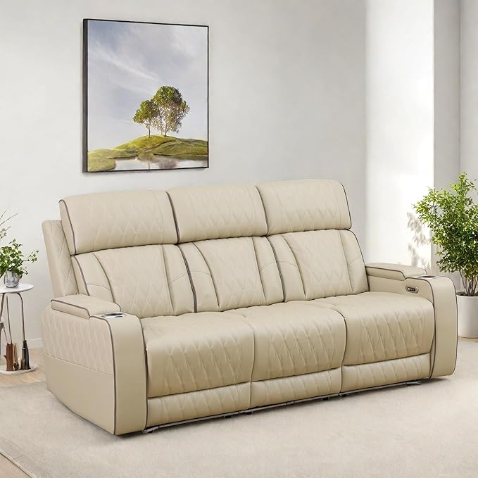 Leather Recliner Sofa Couch, 3-Seater Home Theater Seating Reclining Sofa - Image 3