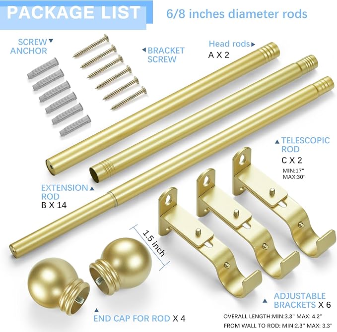 Curtain Rods for Windows 16 to 136 Inches, Curtain Rod Max Adjustable Length of - Image 3