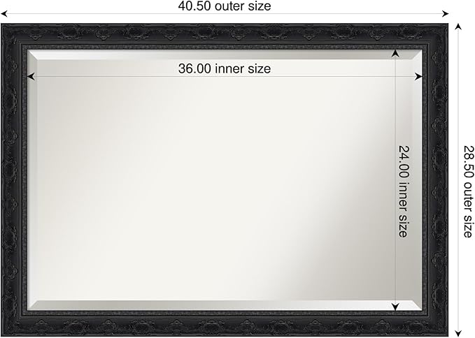 Amanti Art Bathroom Mirror for Over Sink, 29x41 Filigree Gloss Black Rectangle - Image 3