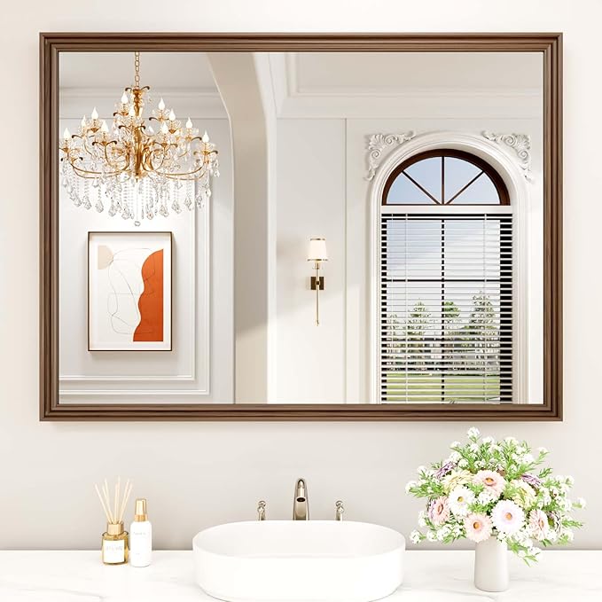 WEER Retro Copper Bathroom Mirror, 48x36 Inch Bronze Oil Rubbed Framed Mirror - Image 2