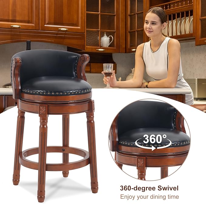 CozyRain Bar Stools Rubber Wood Counter Height Bar Stool Leather Upholstered - Image 5