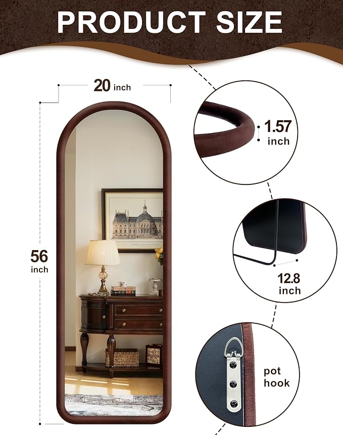 Delma Arched Full Length Mirror, Free Standing Floor Plush Flannel Frame Mirror - Image 4