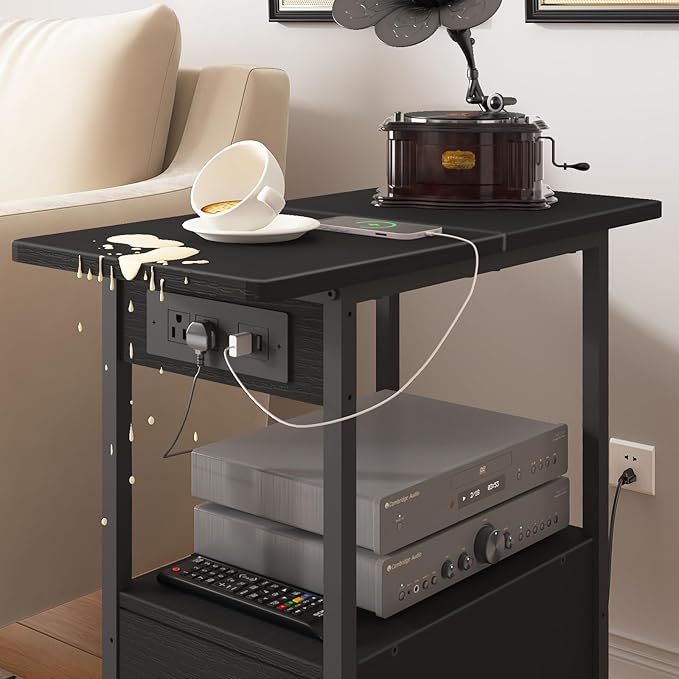 LIDYUK End Table with Charging Station, Narrow Side Table with Drawer and USB - Image 7