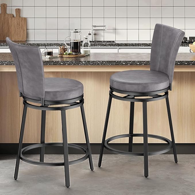 Bar Stools Set of 2, Counter Height Swivel Bar Chair - Image 2