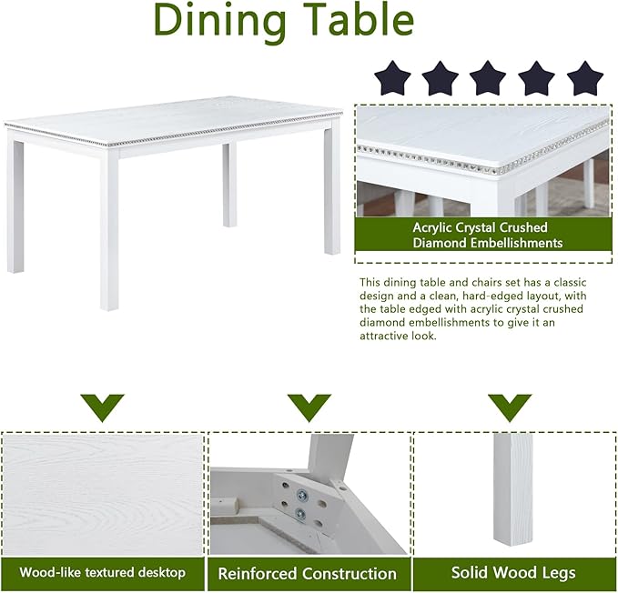 soges 6 Piece Wooden Dining Table Set, Dining Room Table - Image 7