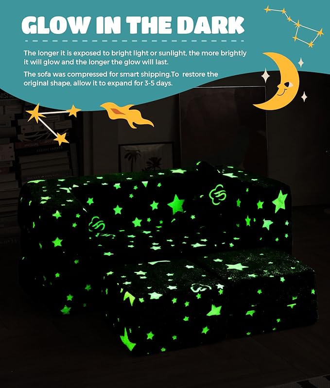 Modular Kids Sofa, Glow in The Dark Star Plush Couch, Convertible Kids Play Set - Image 7