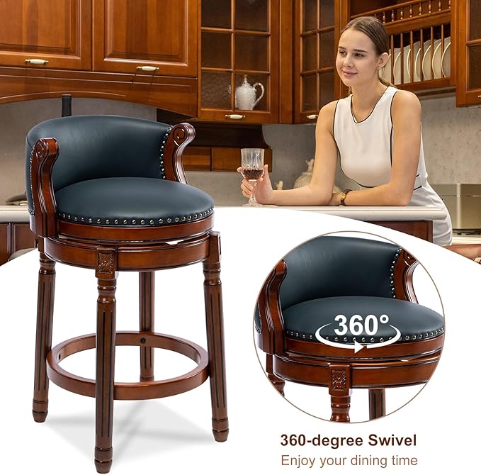 CozyRain Bar Stools Rubber Wood Counter Height Bar Stool Leather Upholstered - Image 6
