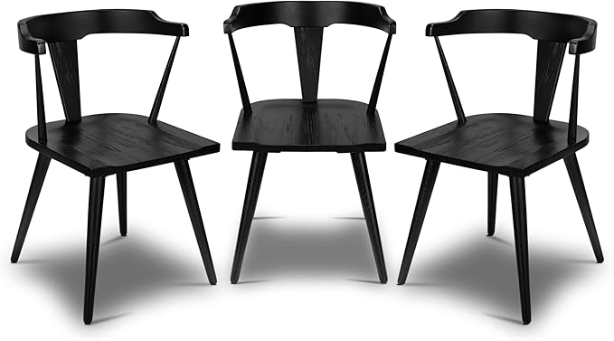 POLY & BARK Mid Century Modern Enzo Black Dining Chair – Solid Oak Wood Splat by POLYBARK