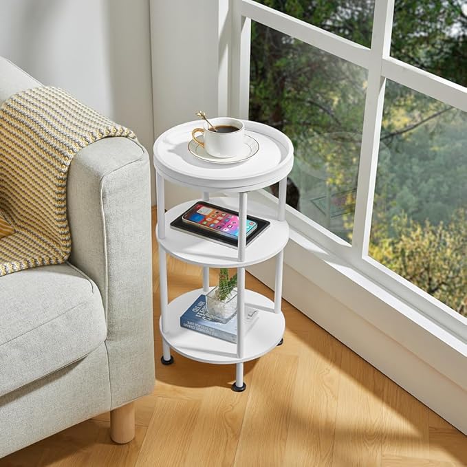Small Round End Table with Charging Station, 3-Tier Accent Couch Beside Table - Image 5