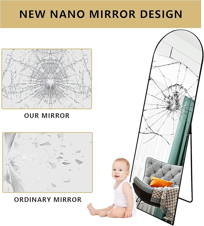BEAUTYPEAK 64"x21" Arch Full Length Mirror, Hanging or Leaning Arched-Top Full - Image 4