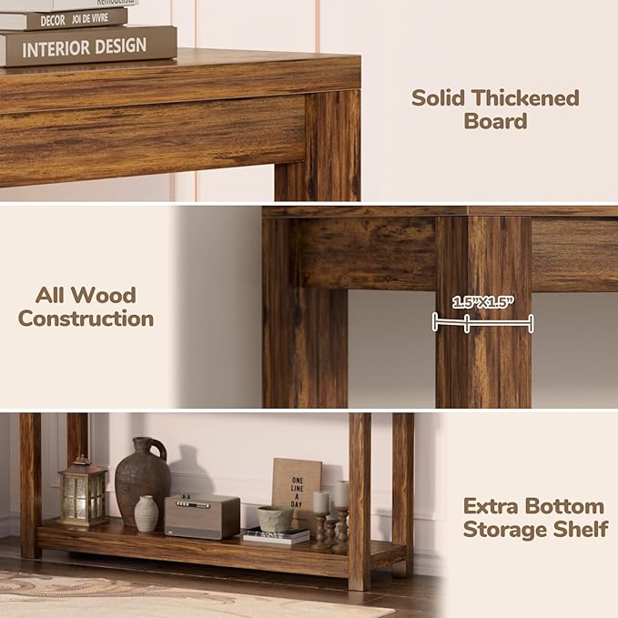 47" Farmhouse Wood Entryway Table Narrow Console Table - Image 5