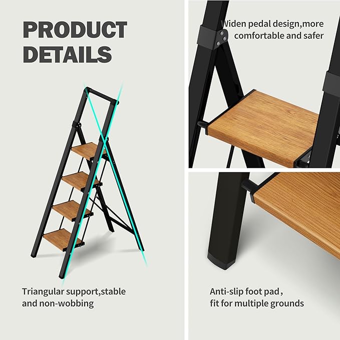 4 Step Ladder, Lightweight Folding Step Stool - Image 5