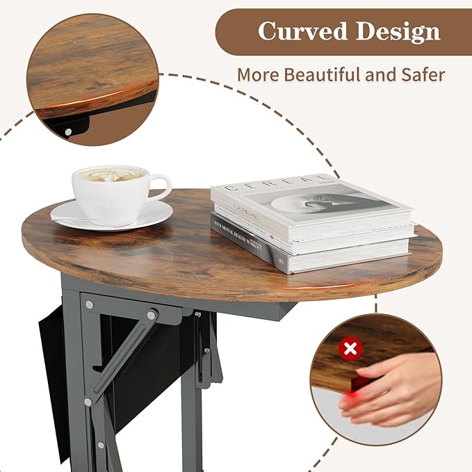 Folding C Shaped End Table, Small Side Table - Image 4