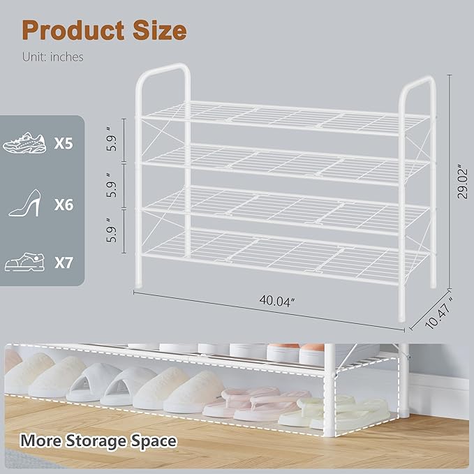 Hoctieon 4 Tier Mesh Style Shoe Rack, Entryway Shoe Shelf, Shoe Storage - Image 3