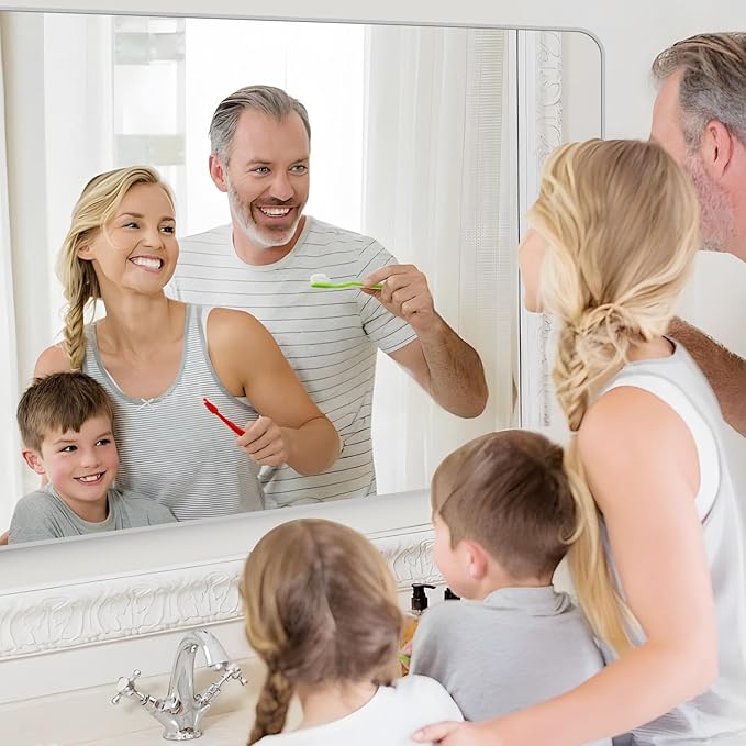 30x60 Inch Silver Bathroom Mirror, Large Rectangular Vanity Mirror, Metal - Image 9