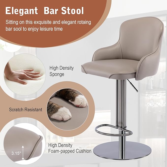 CozyRain Bar Stools Adjustable Stainless Steel Swivel Barstool - Image 4