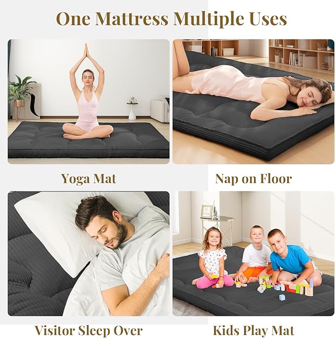 Japanese Floor Mattress, Corduroy Foldable Floor Pad, Roll Up Tatami Mat - Image 6