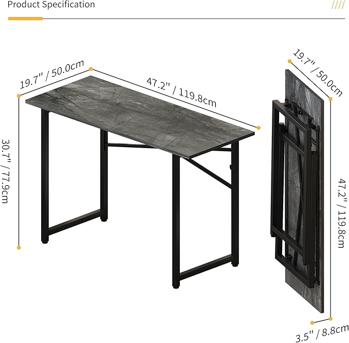 Folding Computer Desk 47 inch Writing Gaming Computer Camping Table, No - Image 3
