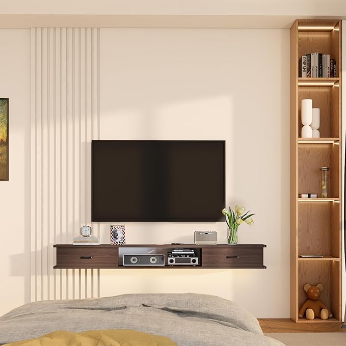 Floating TV Stand with 2 Doors, Floating TV Cabinet, Floating Console Shelf - Image 8