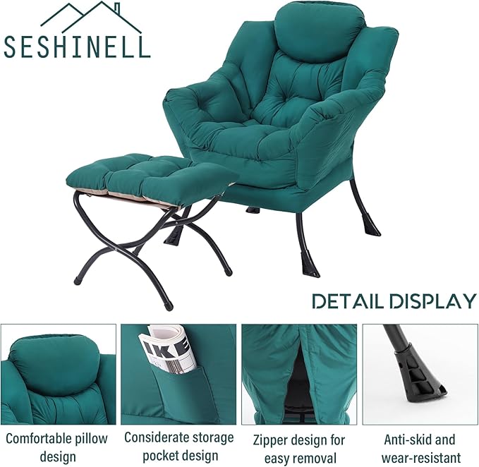 Lazy Chair with Ottoman, Modern Accent Chair Contemporary Lounge Leisure Sofa - Image 4