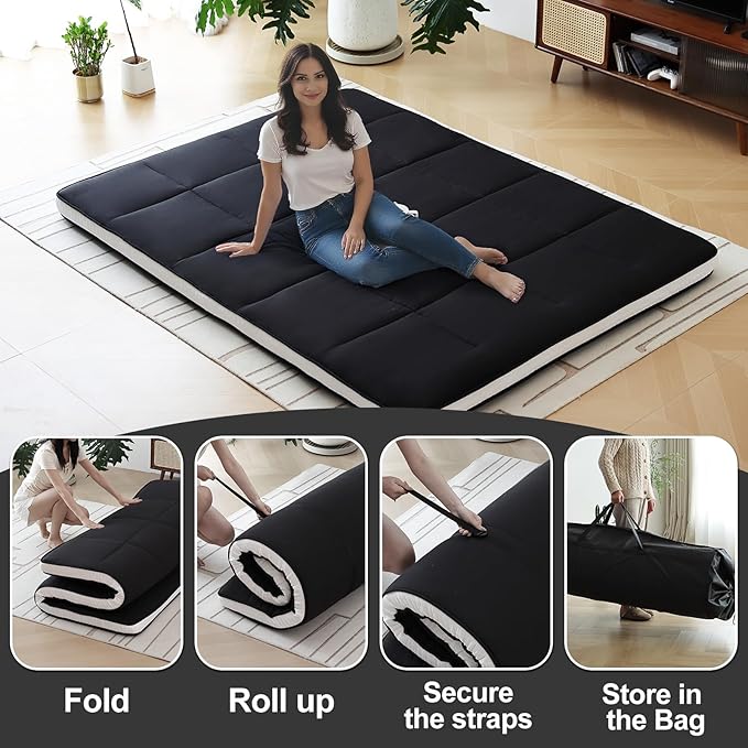 Tiita Floor Mattress Memory Foam Mattress Topper, Portable Roll Up Travel Car - Image 2