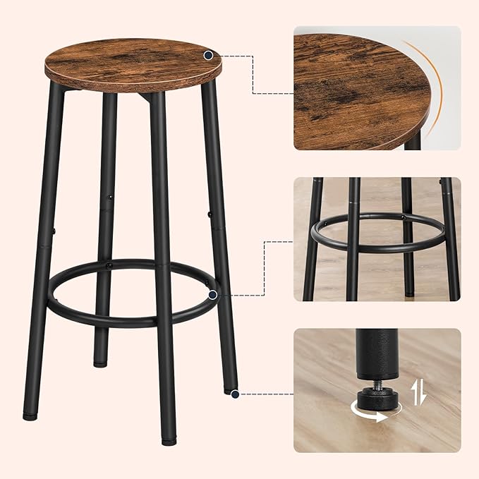 HOOBRO Bar Stools Set of 4, Counter Height Stools, Kitchen Round Height Stools - Image 8