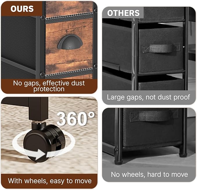 3 Drawer Narrow Dresser Side End Table Small Spaces, Slim Nightstand Bedside - Image 6