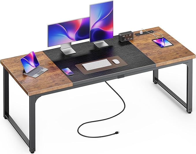 Huuger 63 x 24 inch Desk with Power Outlets & USB-C, Deeper & Thicker Desktop by Huuger