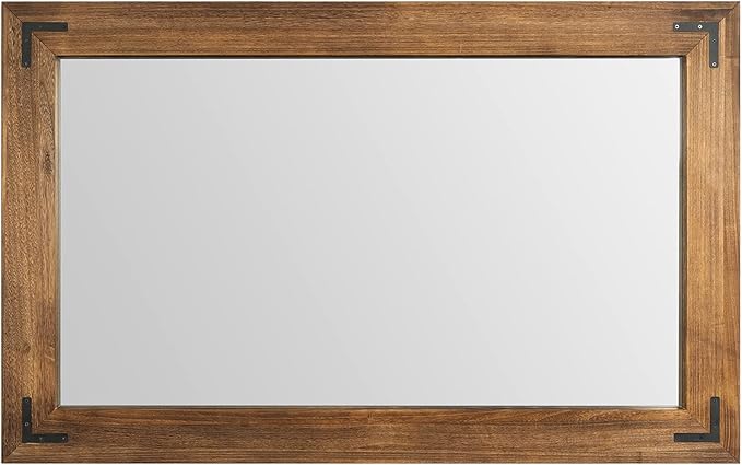 YOSHOOT Rustic Wooden Framed Wall Mirror, Natural Wood Bathroom Vanity Mirror - Image 3