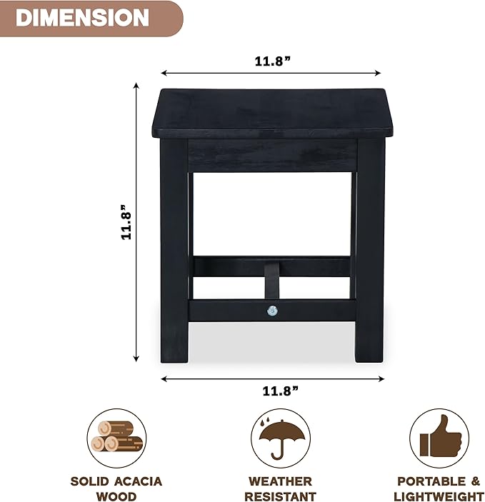 12 Inch Wooden Black Step Stool, Small Nature Beach Chair Under Desk, Indoor - Image 3