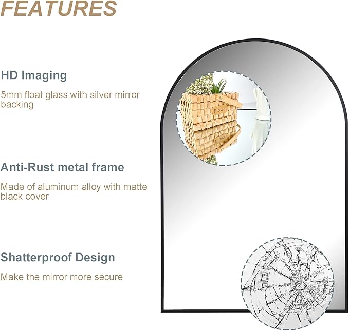 Arched Wall Mirror for Bathroom, Mirrors for Wall, Vanity Mirror for Bedroom - Image 4