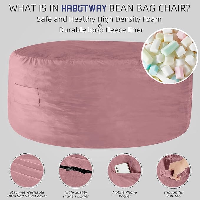 HABUTWAY Bean Bag Chair: Giant 5' Memory Foam Furniture Bean Bag Chairs - Image 4
