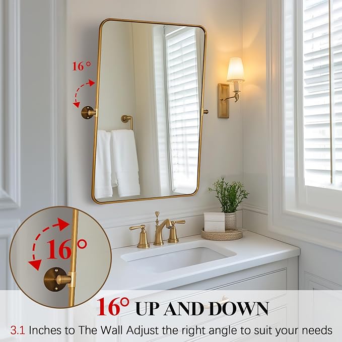 ANDY STAR Gold Pivot Mirror, Farmhouse Rectangle Bathroom Mirror - Image 5