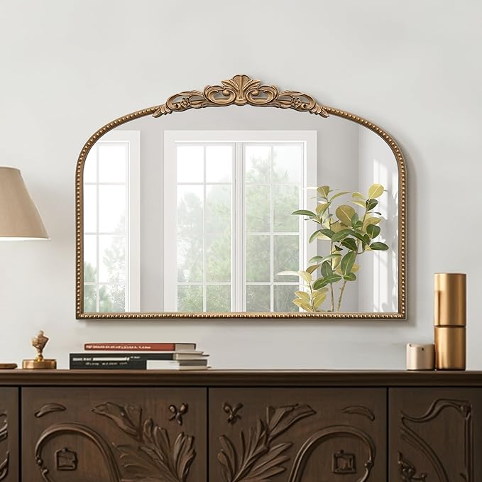 Micasso Gold Vintage Wall Mirror: 24"x 32" French Baroque Antique Arched Wall by Micasso