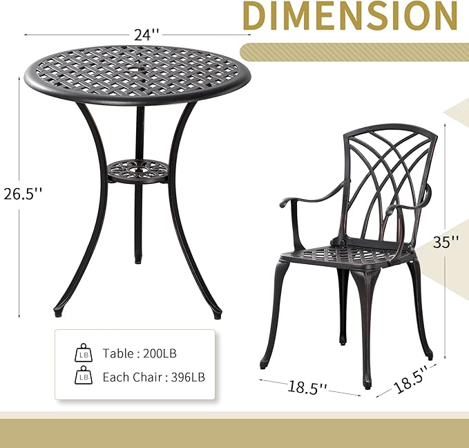 3 Piece Patio Bistro Set Outdoor Bistro Table Set Anti Rust Bistro Table and - Image 4