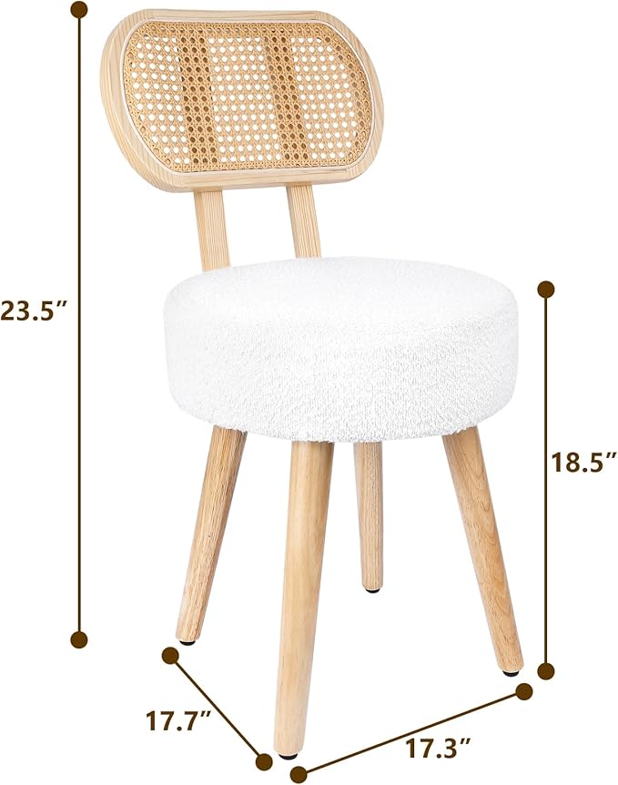 Rattan Dining Chair, Kitchen Dining Room Chairs, Mid Century Modern Boucle Chair - Image 3